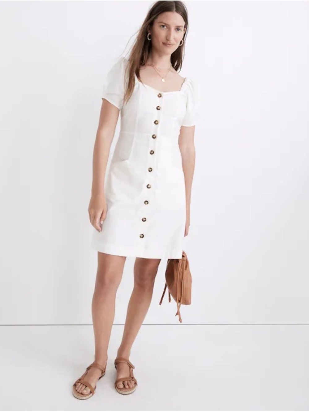 Madewell White Cottage Core Graduation Button-Front Short Sleeve Dress
